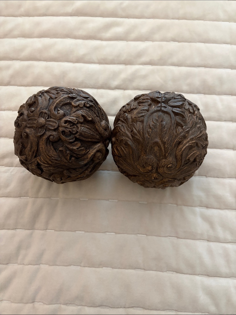 Hobby Lobby Discontinued Carved Brown Decorative Accent Spheres - Set of 2